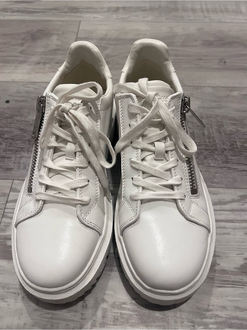 DKNY Adira White Leather Side Zip Platform Sneakers Shoes Size 8